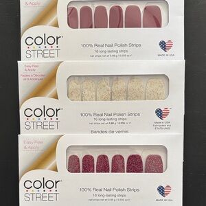 Color Street Nail Polish Strips - Burgundy, Beige, Glitter Gold